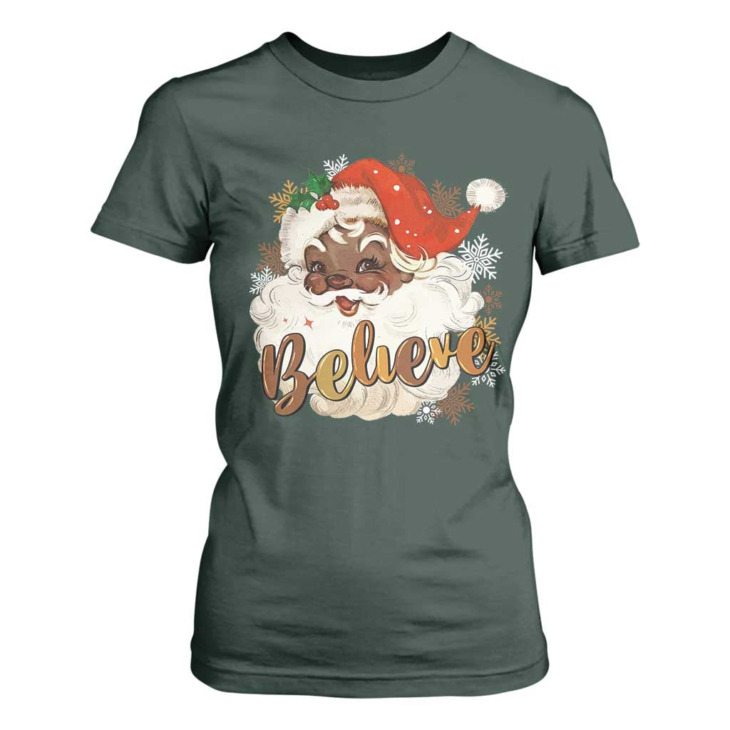 Funny Black Santa Christmas T Shirt For Women Believe Retro African American Xmas