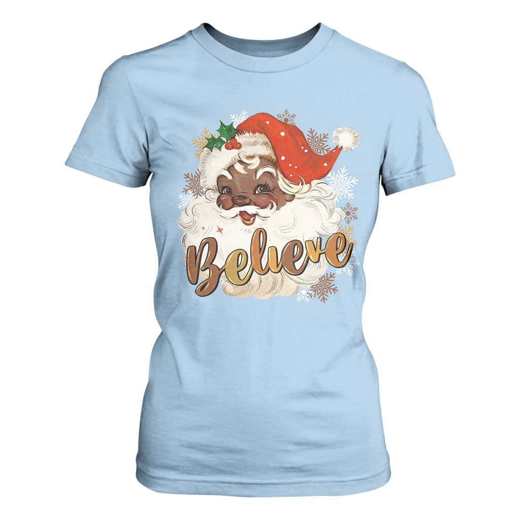 Funny Black Santa Christmas T Shirt For Women Believe Retro African American Xmas