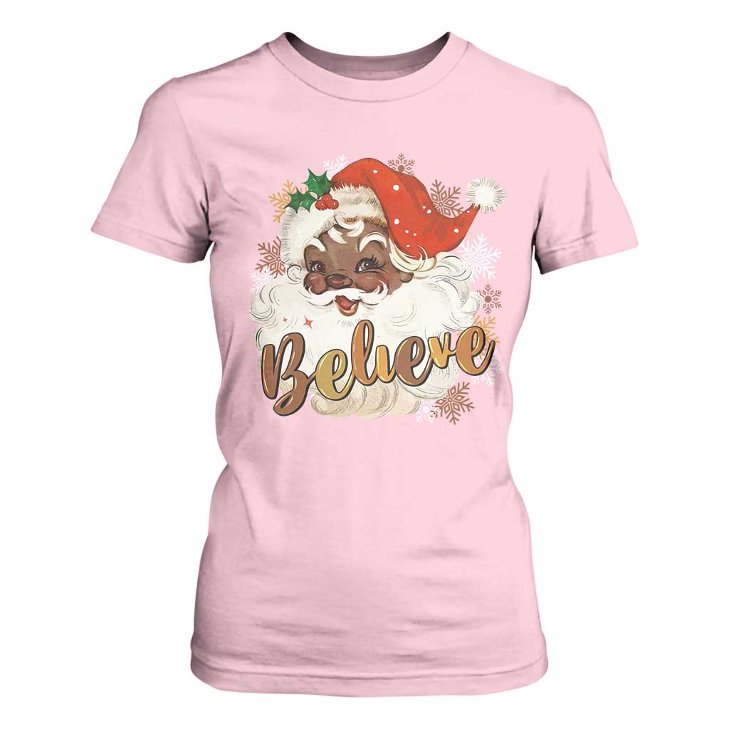 Funny Black Santa Christmas T Shirt For Women Believe Retro African American Xmas