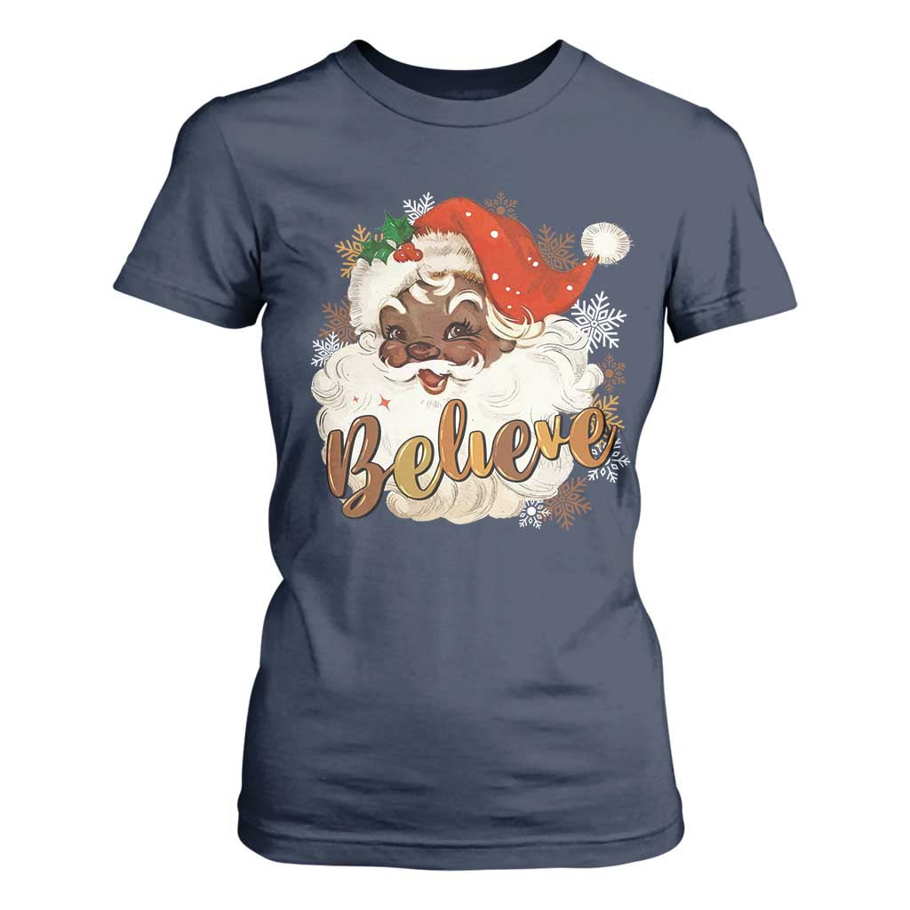 Funny Black Santa Christmas T Shirt For Women Believe Retro African American Xmas