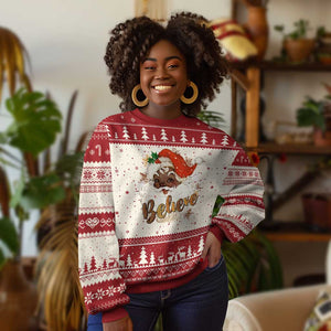 Funny Xmas Black Santa Ugly Christmas Sweater Believe Retro African American Christmas