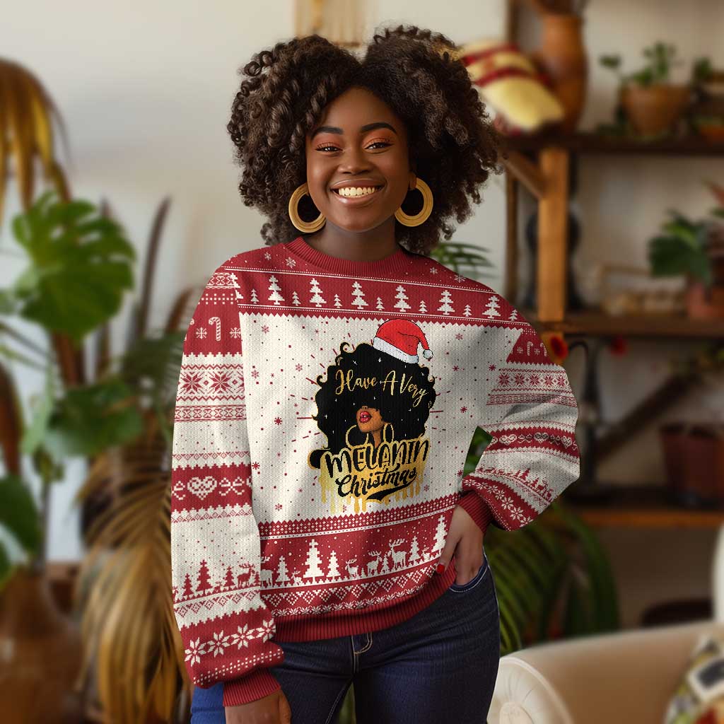 Have A Melanin Xmas African American Santa Girl Ugly Christmas Sweater