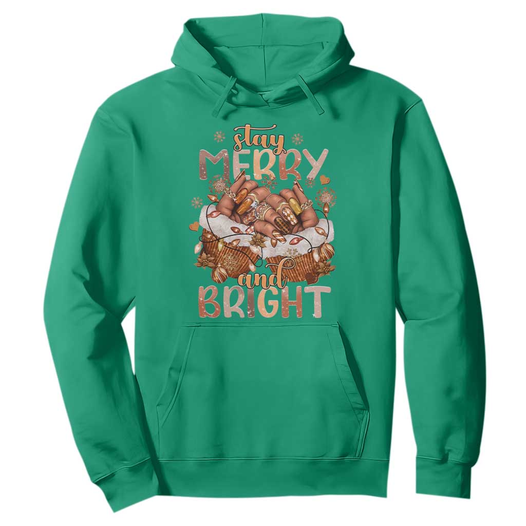 Funny African American Christmas Hoodie Stay Merry And Bright Black Melanin Girl Nails