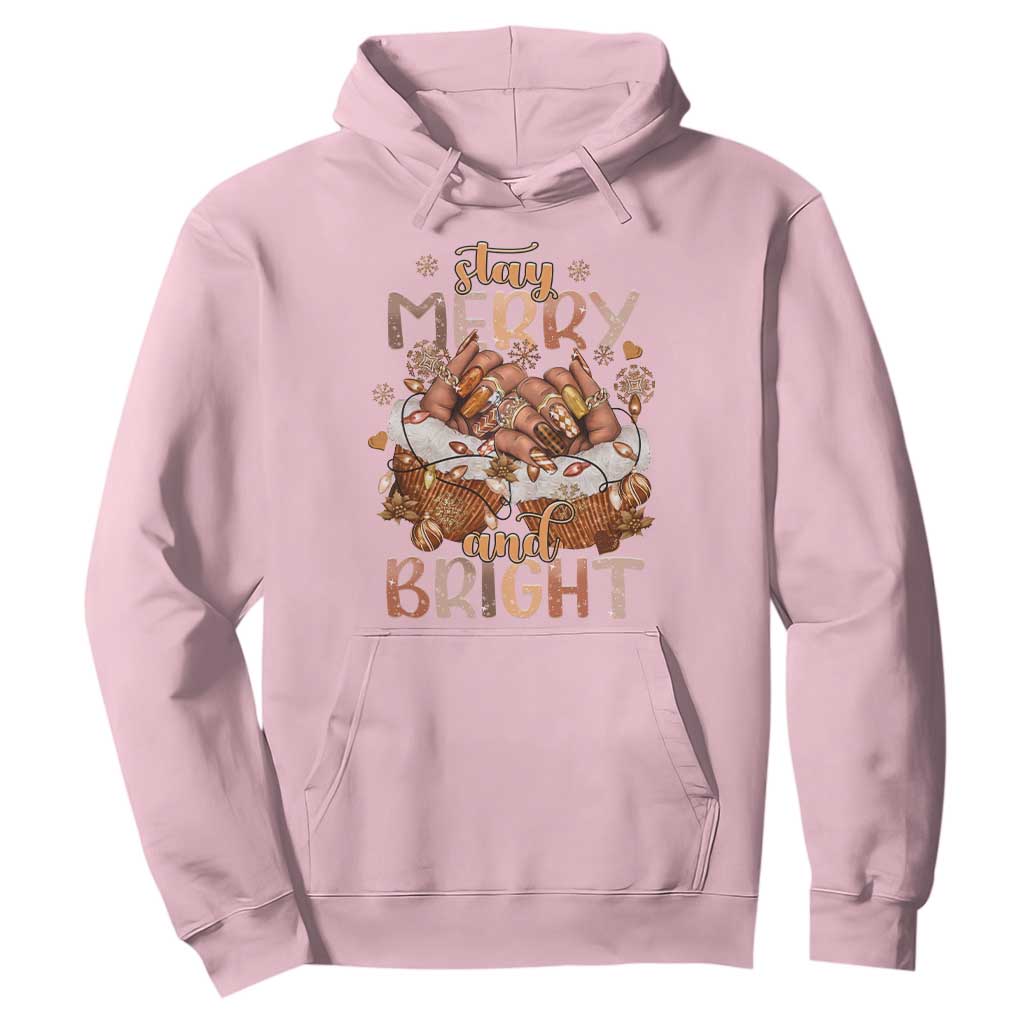 Funny African American Christmas Hoodie Stay Merry And Bright Black Melanin Girl Nails