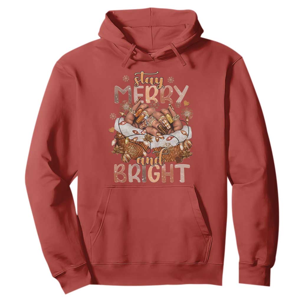 Funny African American Christmas Hoodie Stay Merry And Bright Black Melanin Girl Nails