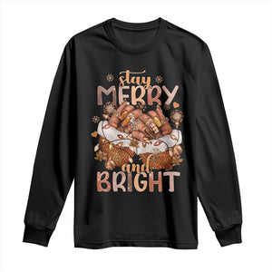 Funny African American Christmas Long Sleeve Shirt Stay Merry And Bright Black Melanin Girl Nails