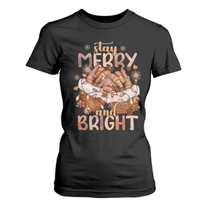 Funny African American Christmas T Shirt For Women Stay Merry And Bright Black Melanin Girl Nails
