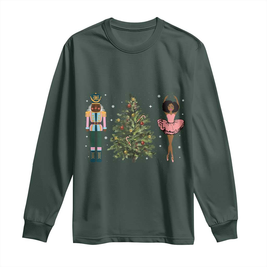 Funny Black Ballerina Afro Nutcracker African American Christmas Long Sleeve Shirt