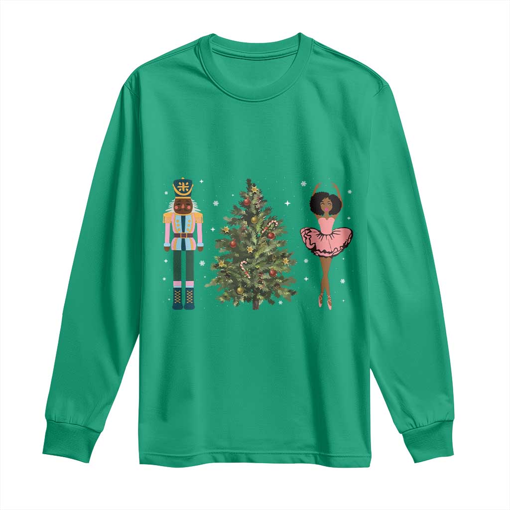 Funny Black Ballerina Afro Nutcracker African American Christmas Long Sleeve Shirt