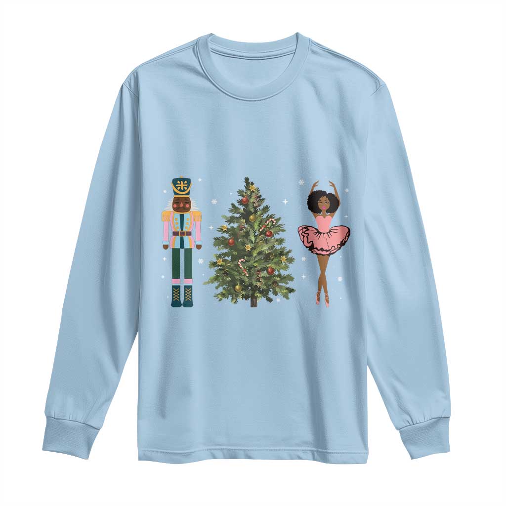 Funny Black Ballerina Afro Nutcracker African American Christmas Long Sleeve Shirt