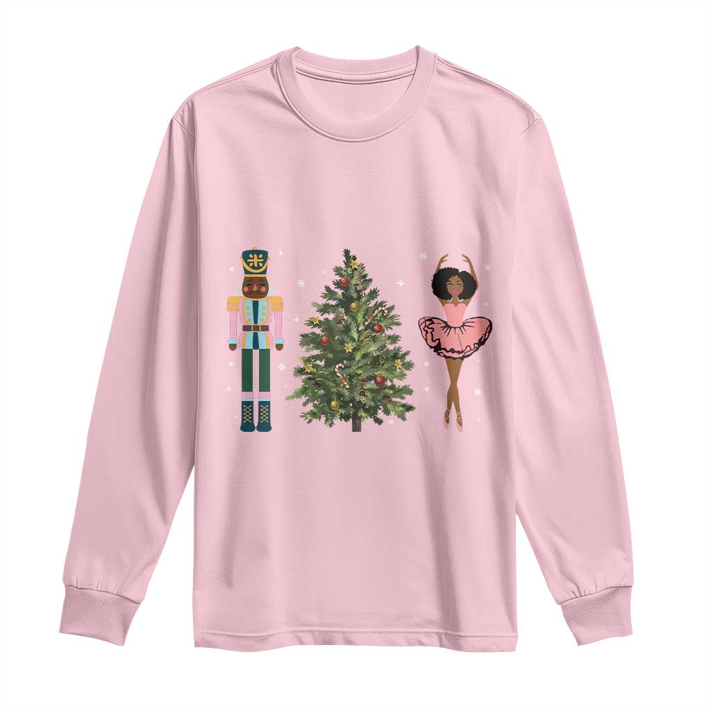 Funny Black Ballerina Afro Nutcracker African American Christmas Long Sleeve Shirt
