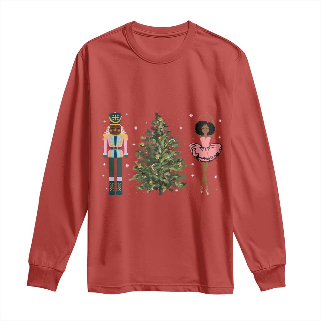 Funny Black Ballerina Afro Nutcracker African American Christmas Long Sleeve Shirt