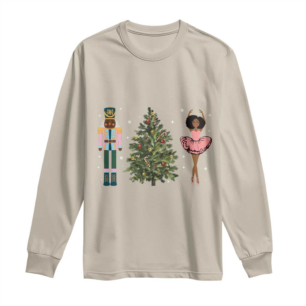 Funny Black Ballerina Afro Nutcracker African American Christmas Long Sleeve Shirt