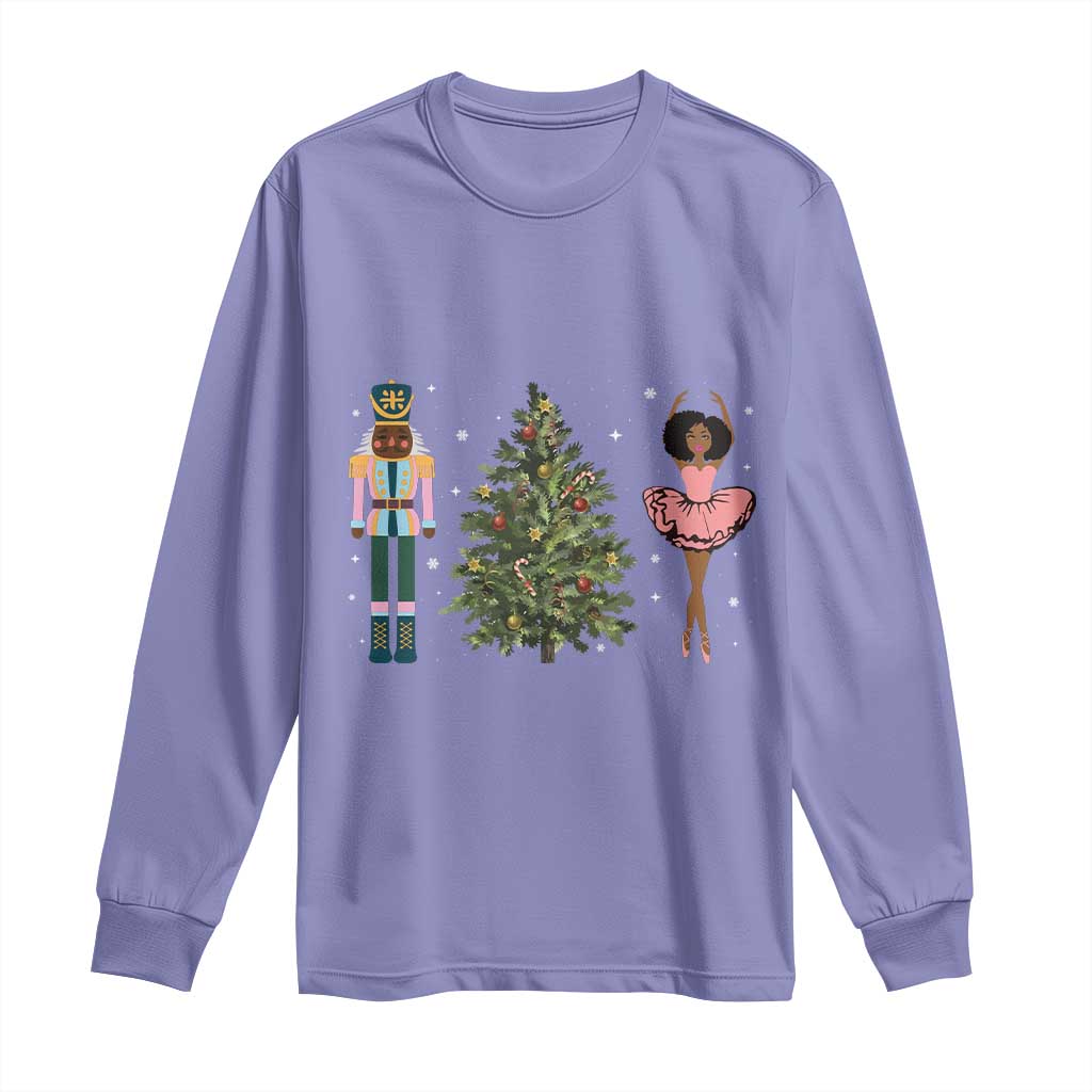 Funny Black Ballerina Afro Nutcracker African American Christmas Long Sleeve Shirt