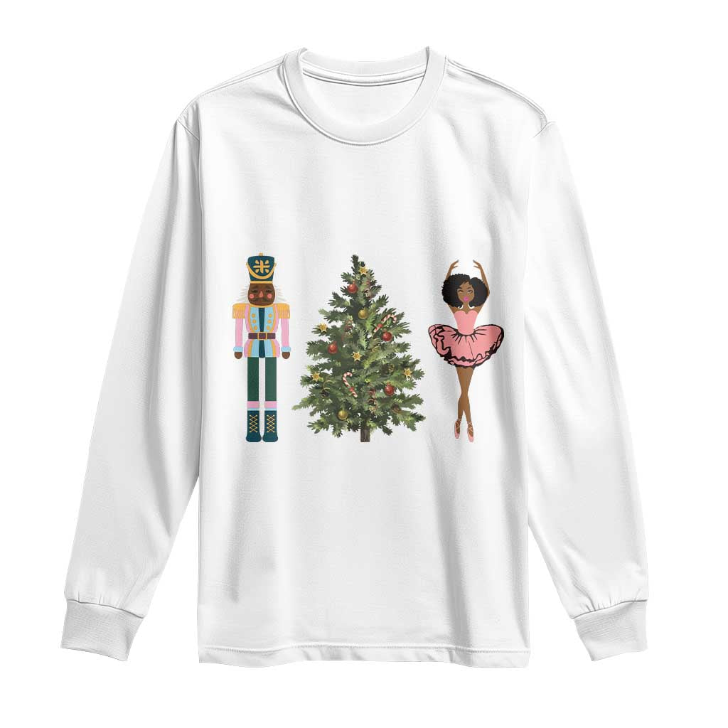Funny Black Ballerina Afro Nutcracker African American Christmas Long Sleeve Shirt