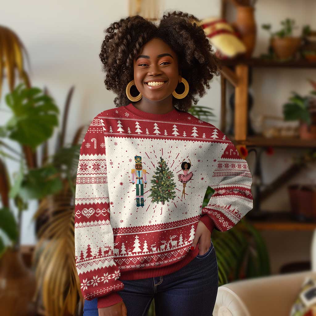 Funny Black Ballerina Afro Nutcracker Xmas African American Ugly Christmas Sweater