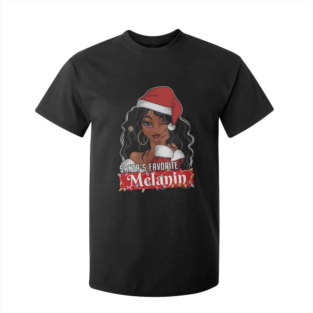 African American Christmas T Shirt For Kid Santa's Favorite Melanin Black Santa Girl