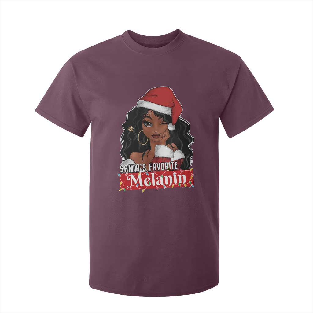 African American Christmas T Shirt For Kid Santa's Favorite Melanin Black Santa Girl