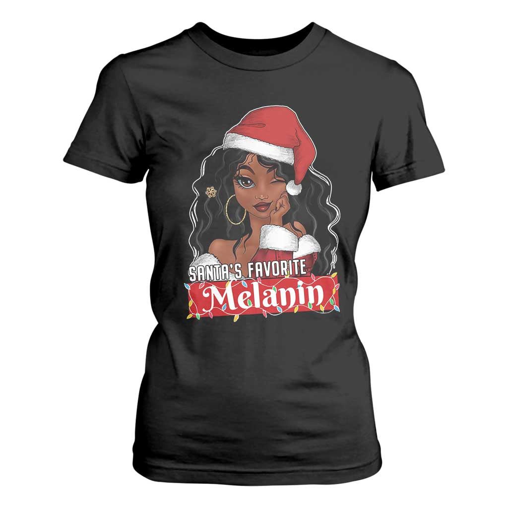 African American Christmas T Shirt For Women Santa's Favorite Melanin Black Santa Girl