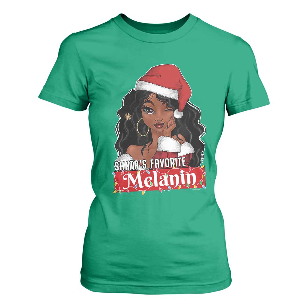 African American Christmas T Shirt For Women Santa's Favorite Melanin Black Santa Girl