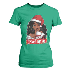 African American Christmas T Shirt For Women Santa's Favorite Melanin Black Santa Girl