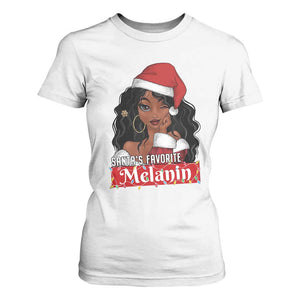 African American Christmas T Shirt For Women Santa's Favorite Melanin Black Santa Girl