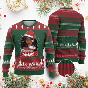 Xmas African American Ugly Christmas Sweater Santa's Favorite Melanin Black Santa Girl