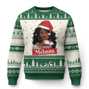 Xmas African American Ugly Christmas Sweater Santa's Favorite Melanin Black Santa Girl