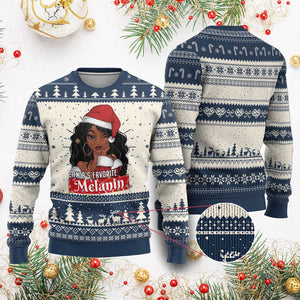 Xmas African American Ugly Christmas Sweater Santa's Favorite Melanin Black Santa Girl