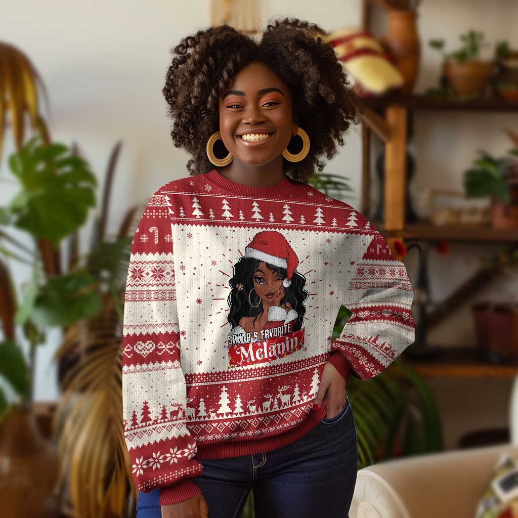 Xmas African American Ugly Christmas Sweater Santa's Favorite Melanin Black Santa Girl