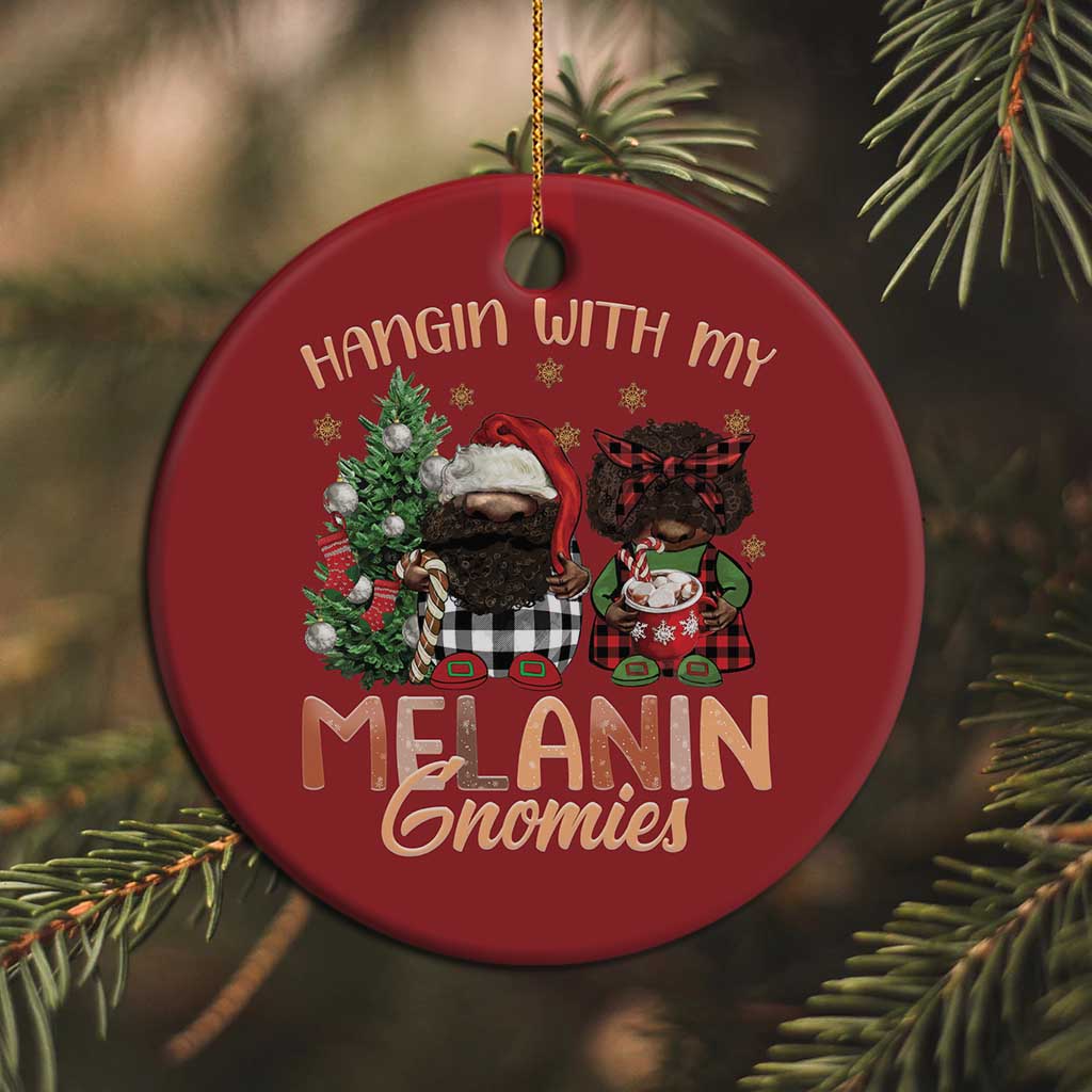 Funny Xmas African American Christmas Ornament Hangin With My Melanin Gnomies Afro Gnomes