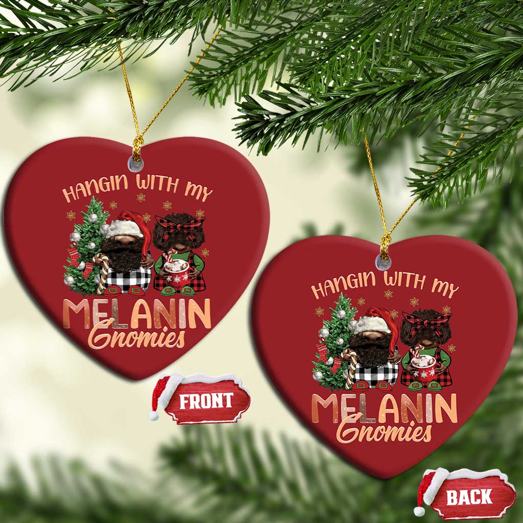 Funny Xmas African American Christmas Ornament Hangin With My Melanin Gnomies Afro Gnomes