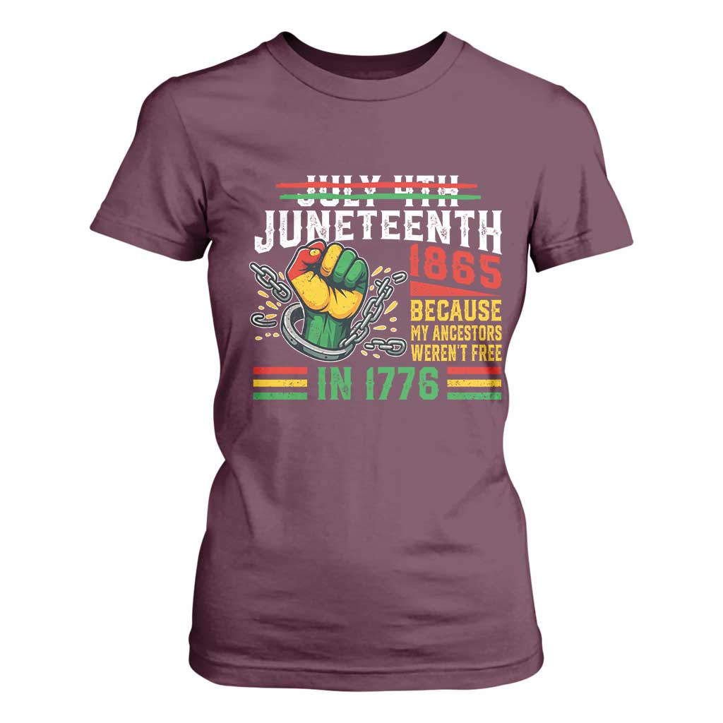 Juneteenth 1865 Because My Ancestors Weren't Free In 1776 T Shirt For Women Break The Chains