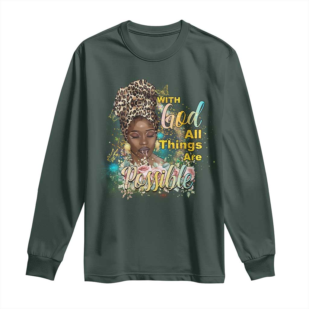 Christian African American Long Sleeve Shirt With God All Things Are Possible Black Prayer
