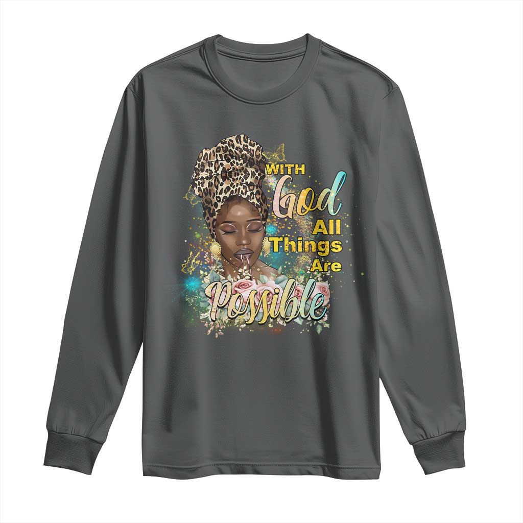 Christian African American Long Sleeve Shirt With God All Things Are Possible Black Prayer