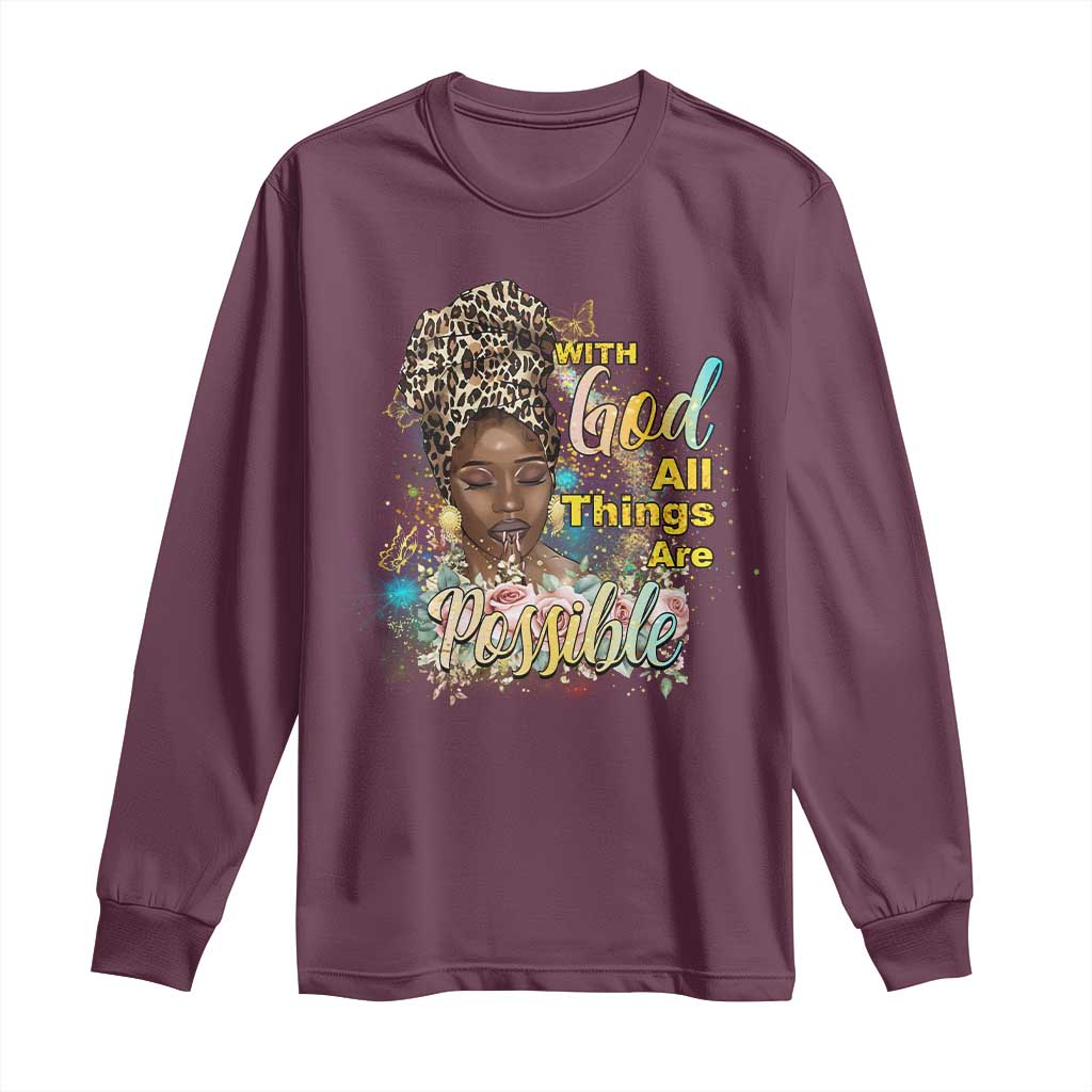 Christian African American Long Sleeve Shirt With God All Things Are Possible Black Prayer