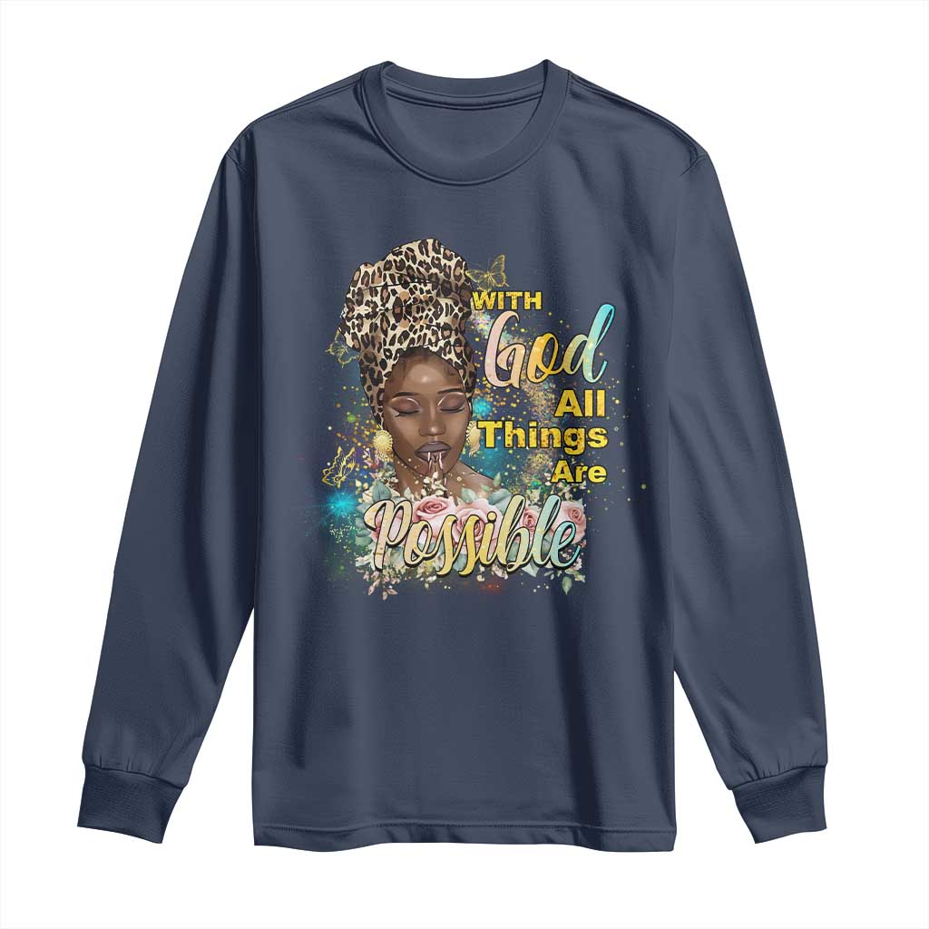 Christian African American Long Sleeve Shirt With God All Things Are Possible Black Prayer
