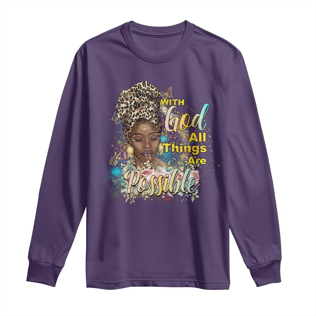 Christian African American Long Sleeve Shirt With God All Things Are Possible Black Prayer