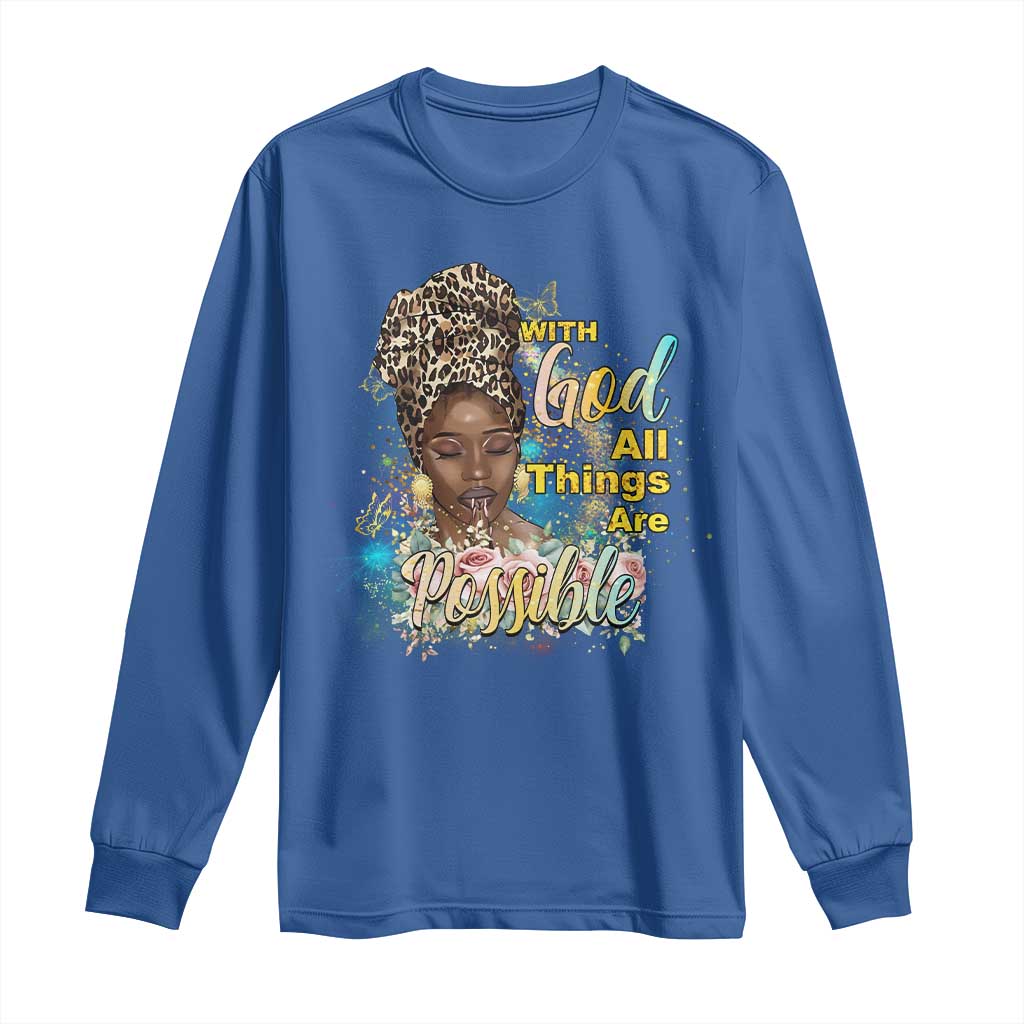 Christian African American Long Sleeve Shirt With God All Things Are Possible Black Prayer