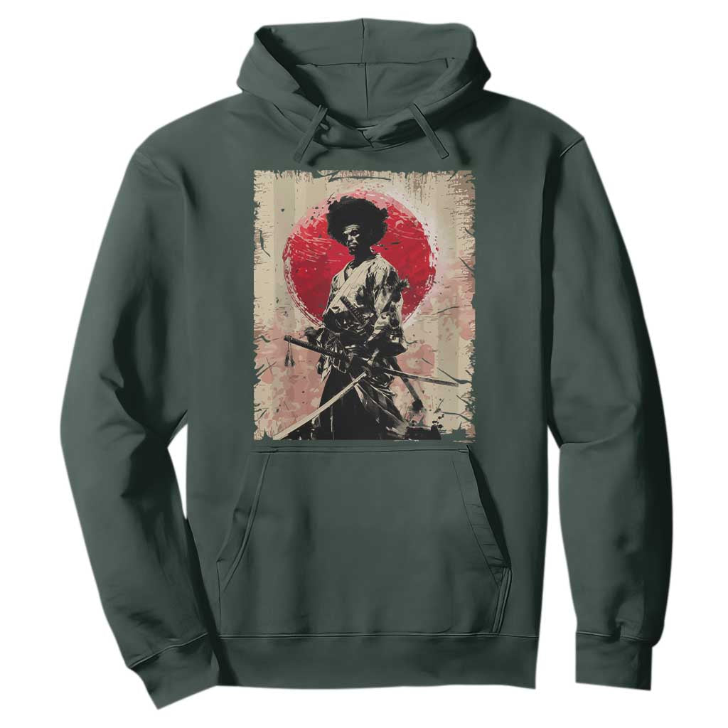 Funny African America Samurai Hoodie Japanese Art Black Warrior Fighter