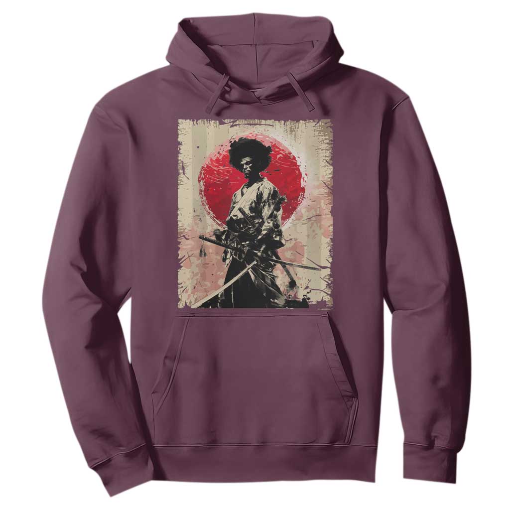 Funny African America Samurai Hoodie Japanese Art Black Warrior Fighter