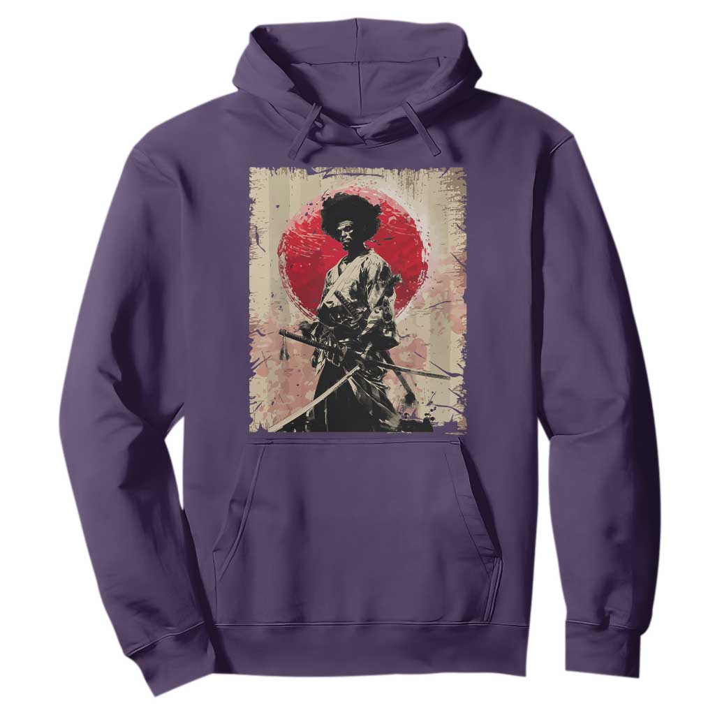 Funny African America Samurai Hoodie Japanese Art Black Warrior Fighter