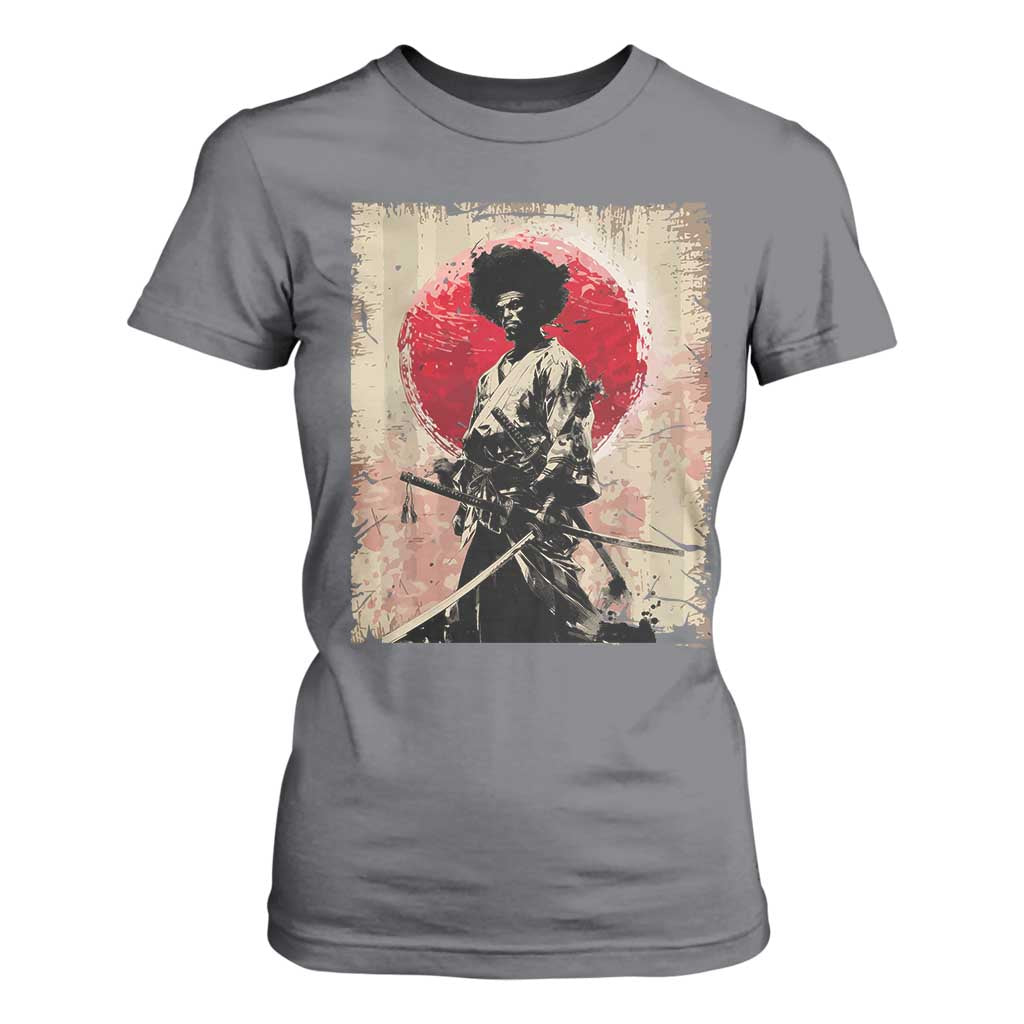 Funny African America Samurai T Shirt For Women Japanese Art Black Warrior Fighter