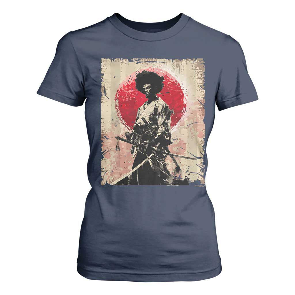 Funny African America Samurai T Shirt For Women Japanese Art Black Warrior Fighter