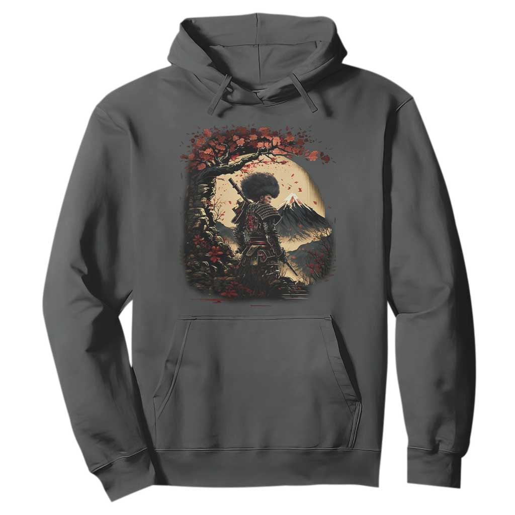 Funny African America Samurai Hoodie Japanese Art Black Warrior Sakura