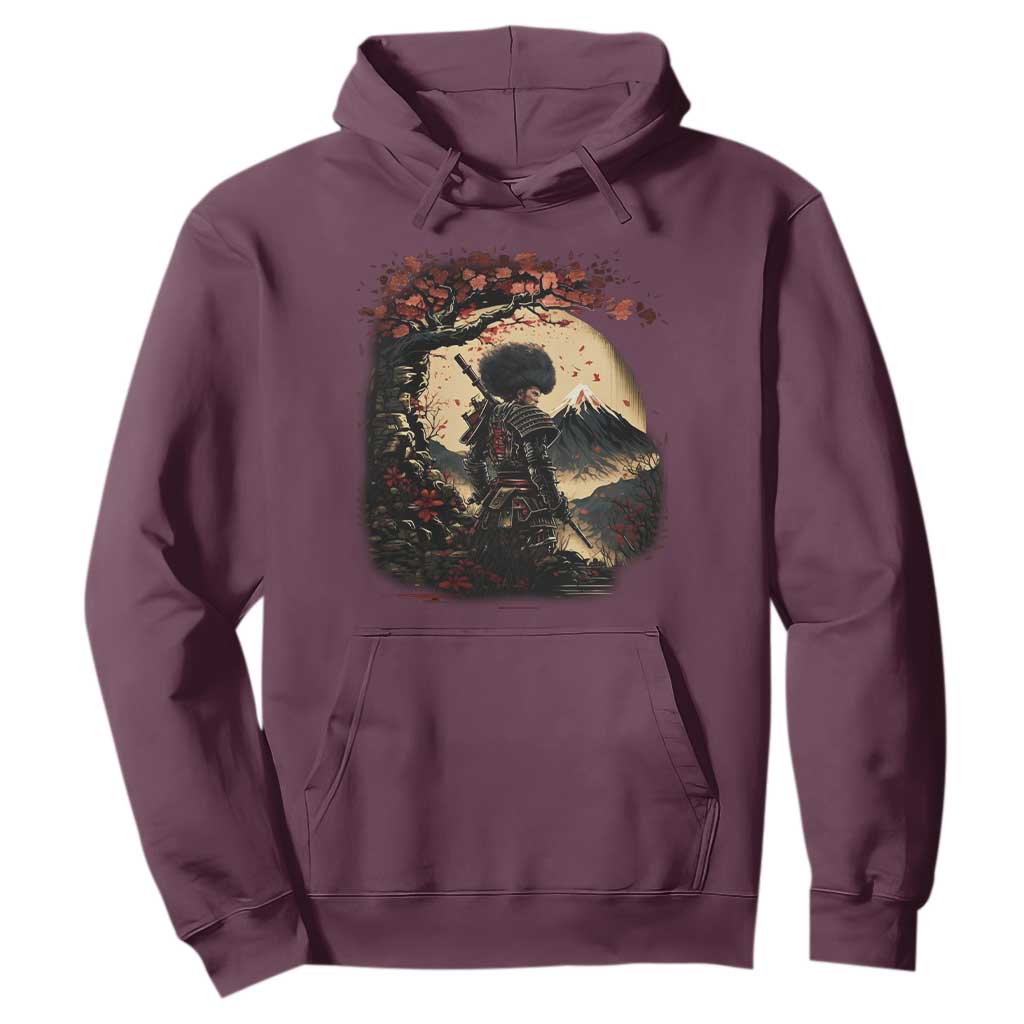 Funny African America Samurai Hoodie Japanese Art Black Warrior Sakura
