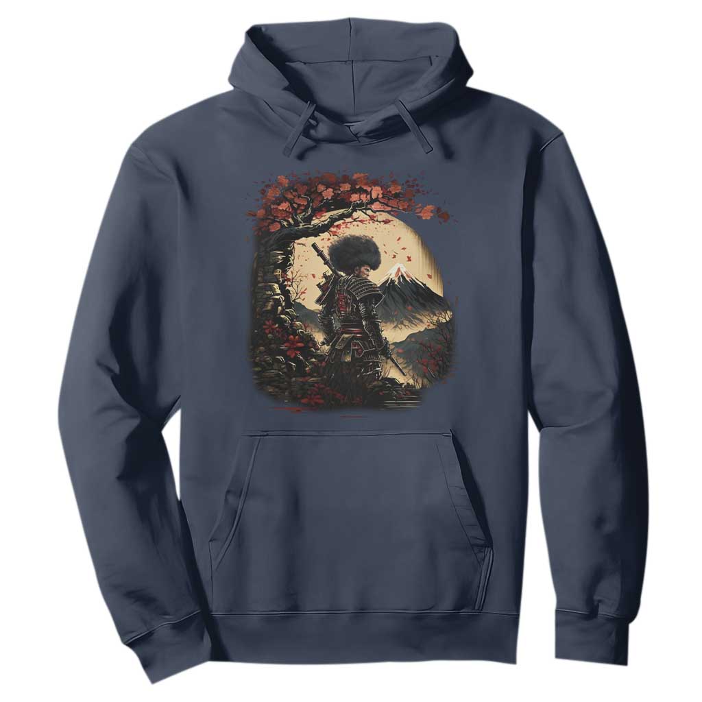 Funny African America Samurai Hoodie Japanese Art Black Warrior Sakura