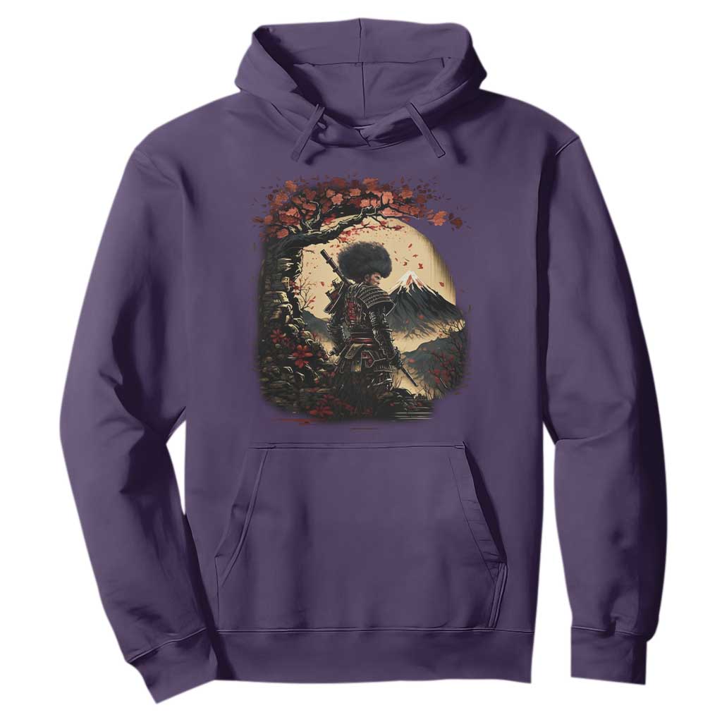 Funny African America Samurai Hoodie Japanese Art Black Warrior Sakura