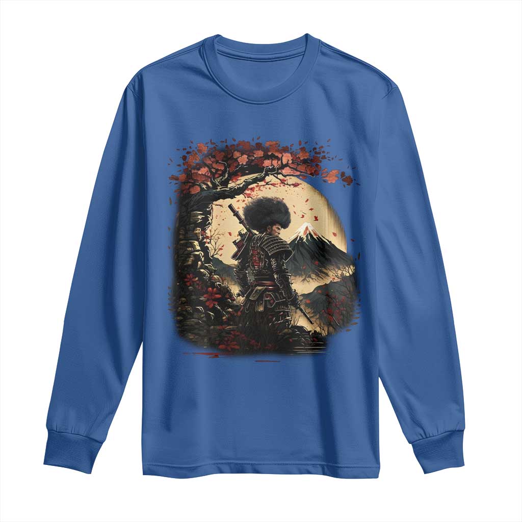 Funny African America Samurai Long Sleeve Shirt Japanese Art Black Warrior Sakura