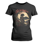 Funny African America Samurai T Shirt For Women Japanese Art Black Warrior Sakura